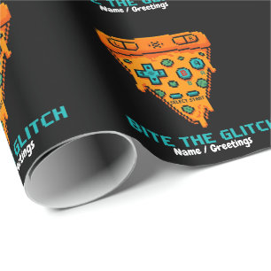 Bite the Glitch Retro 8-Bit Pixel Pizza Gamer Geschenkpapier