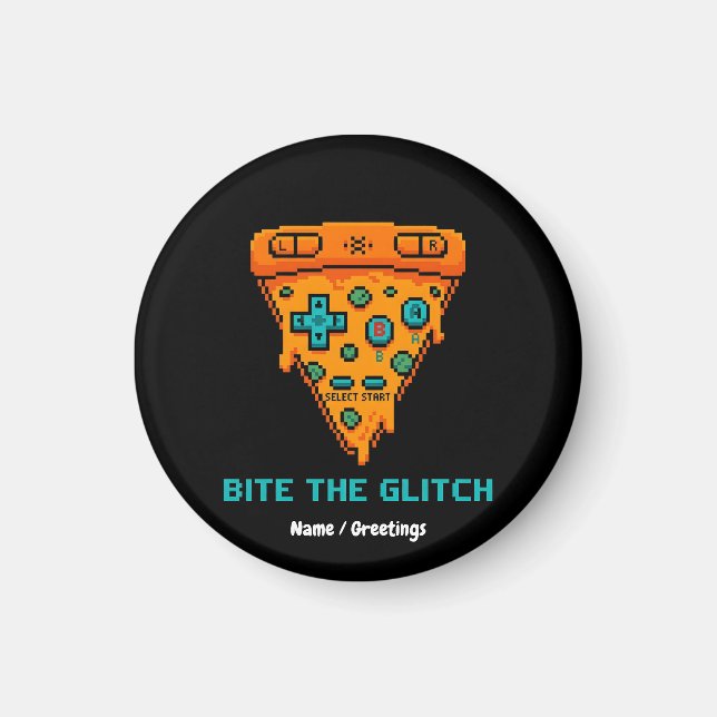 Bite the Glitch Retro 8-Bit Pixel Pizza Gamer Magnet (Vorne)