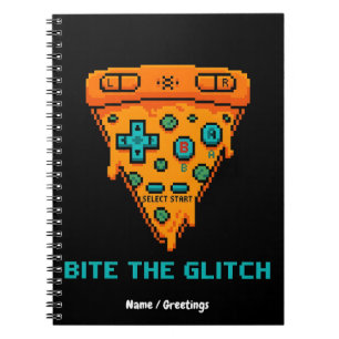 Bite the Glitch Retro 8-Bit Pixel Pizza Gamer Notizblock