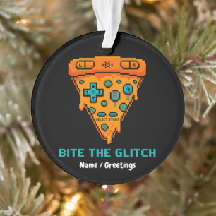 Bite the Glitch Retro 8-Bit Pixel Pizza Gamer Ornament