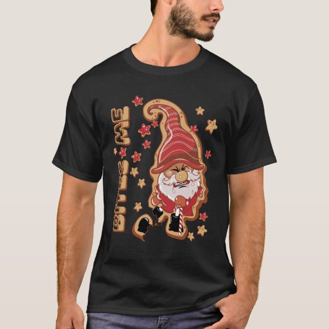 Bites Me Gingerbread Man Santa T-Shirt (Vorderseite)