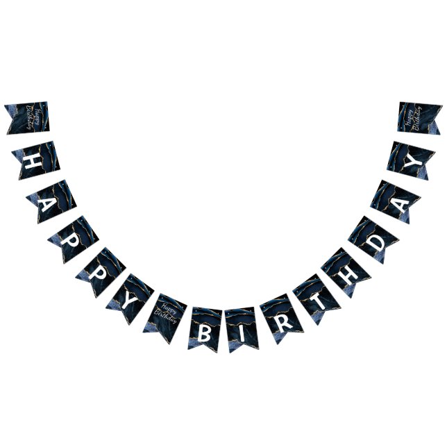 Bithday Agate Navy Blue Gold Marmor Bunting Flags Wimpelkette (Alle)