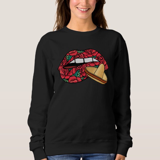 Biting Lips Dia de los Muertos Mexican Sombrero Da Sweatshirt (Vorderseite)