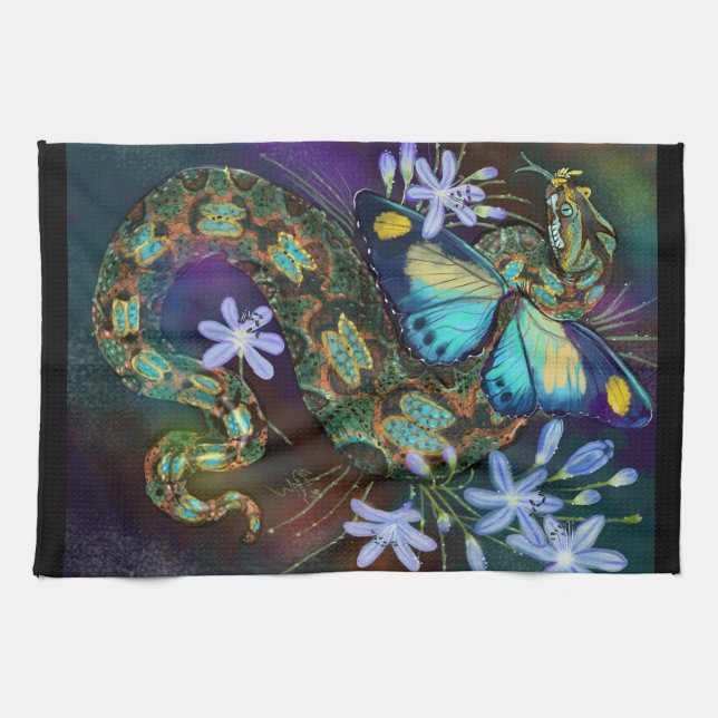 Bitis Nasicornis Butterfly Viper Art Geschirrtuch (Horizontal)