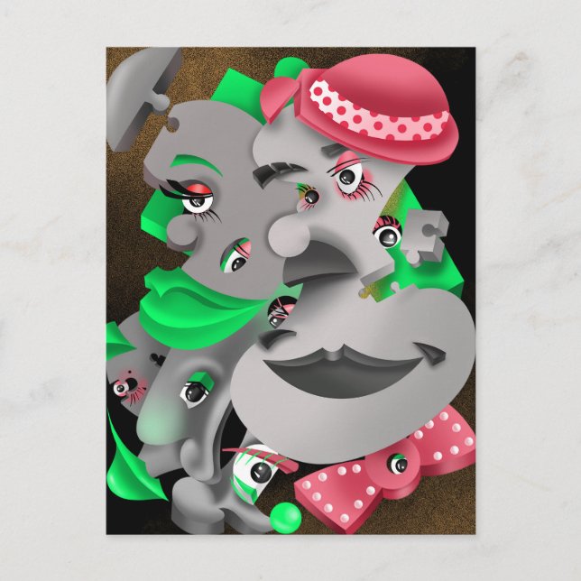 Bits and Pieces - Surreal Puzzle Faces Postcard Postkarte (Vorderseite)