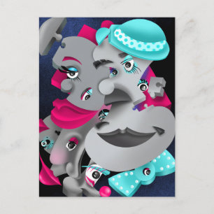 Bits and Pieces - Surreal Puzzle Faces Postcard Postkarte