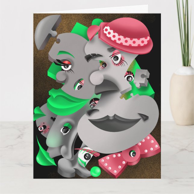 Bits und Stücke - surreale Puzzle Gesichter Gruß Karte (Vorderseite)