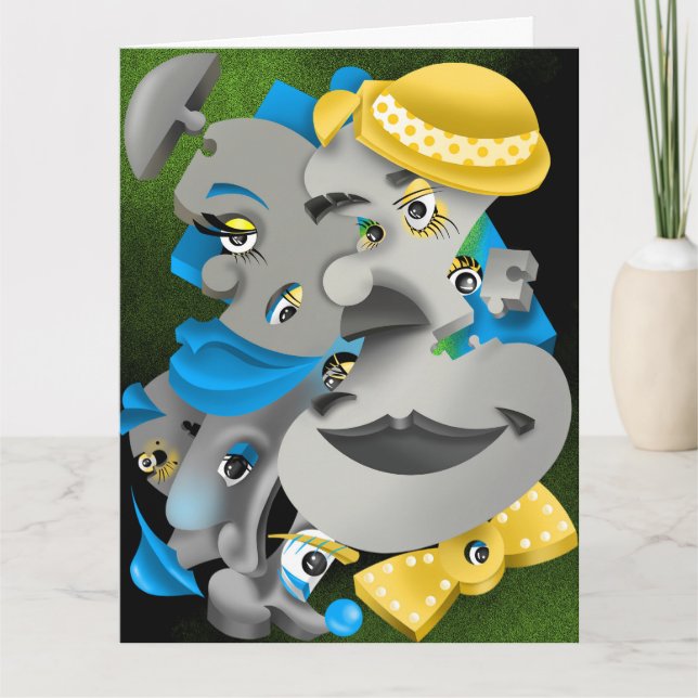 Bits und Stücke - surreale Puzzle Gesichter Gruß Karte (Vorderseite)