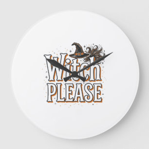 Bitte alte Hexe Halloween-Vektordesign_1 Große Wanduhr