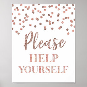 Bitte-Bedienen-Schild mit Roségold-Konfetti Poster
