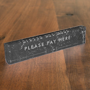 Bitte bezahlen Sie hier Sign Black Marble Silver B Namensplakette