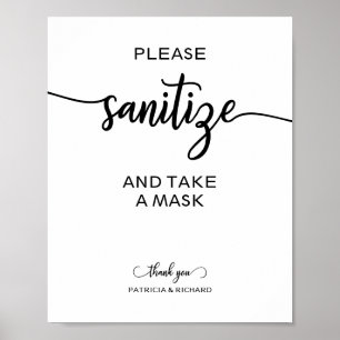 Bitte desinfizieren und Maske tragen Hochzeitsschi Poster