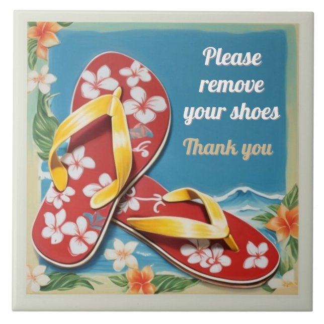 Bitte entfernen Sie das Schild Hawaiian Flip Flops Fliese (Vorderseite)