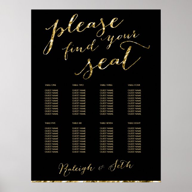 Bitte finden Sie Ihr Seat Gold Foil Wedding Sign Poster (Vorne)