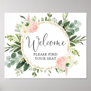 Bitte finden Sie Ihr Sitzschild in rosa Grün Poster