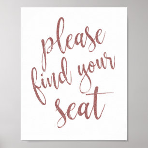 Bitte finden Sie Ihren Sitzplatz Rose Gold Glitter Poster