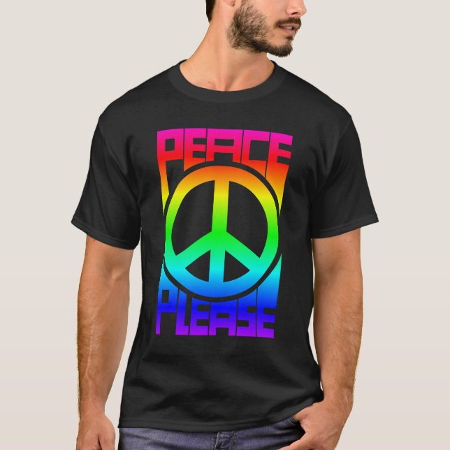 Bitte Frieden Regenbogen-Lettering T-Shirt (Vorderseite)