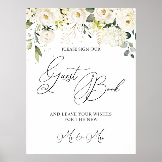 Bitte geben Sie unser Gästebuch White Roses Poster (Vorne)