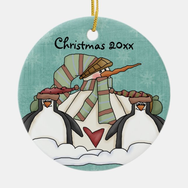 Bitte lassen Sie es Schnee Snowman Keepake Ornamen Keramikornament (Vorne)