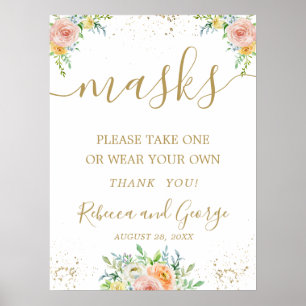 Bitte nehmen Sie eine Maske Hochzeitsschild floral Poster