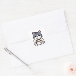 Bitte nicht stören | Lustige mürrische Kawaii-Katz Quadratischer Aufkleber