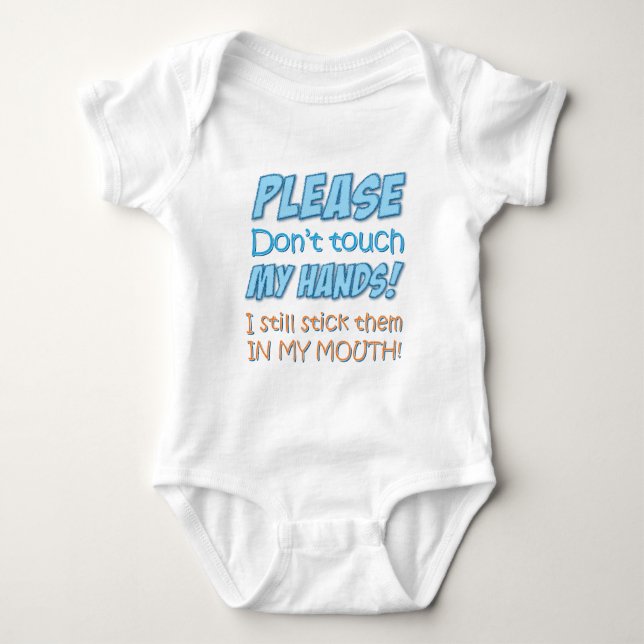 Bitte nicht tun Touch meine Hände! (Blau) Baby Strampler (Vorderseite)