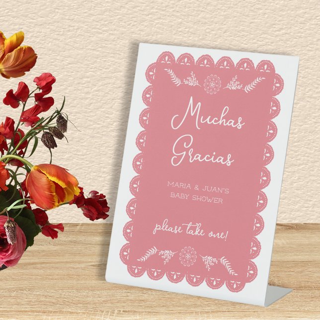 Bitte nimm dir einen Gracias, danke dir, Girl Baby Sockelschild (Please Take One Gracias Thank You Girl Baby Shower Pedestal Sign)