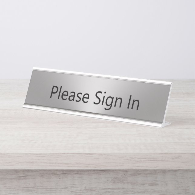 Bitte registrieren Sie sich in Silber und Schwarz Schreibtischnamensplakette (Vorderseite )