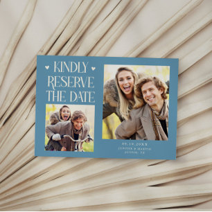 Bitte reservieren Sie 2-Foto-Denim-Blau-Hochzeit Save The Date