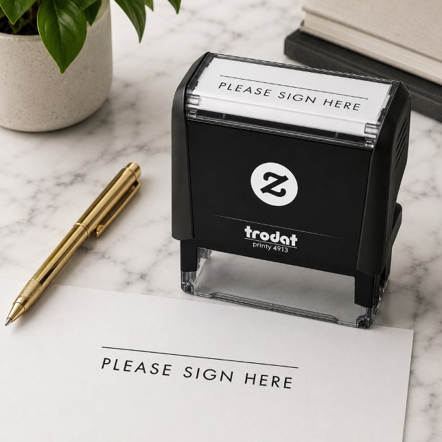 Bitte senden Sie uns hier | Moderne Signalisierung Permastempel (Custom sign here stamp for office forms, contracts, waivers, receipts, and paperwork.)