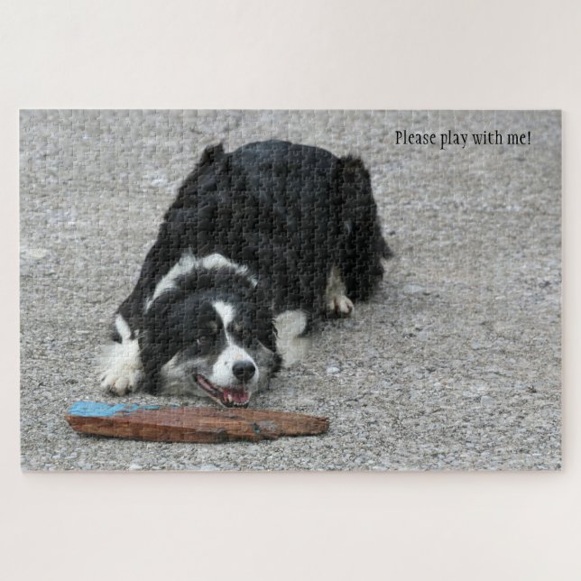 Bitte spielen Sie mit mir Border Collie Hund perso Puzzle (Horizontal)