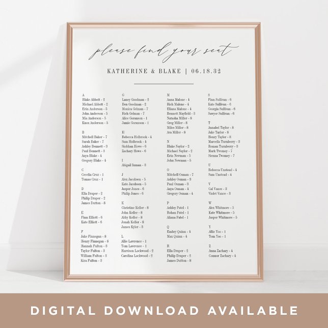 Bitte suchen Sie Ihren Sitzplatz | Alphabetische S Poster (Von Creator hochgeladen)