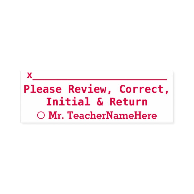 "Bitte überprüfen, korrigieren, Initial & Return" Permastempel (Design)