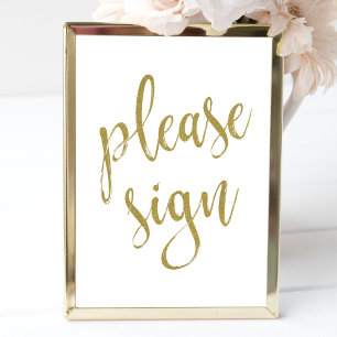 Bitte unterschreiben Sie das Gold Glitter Hochzeit Poster