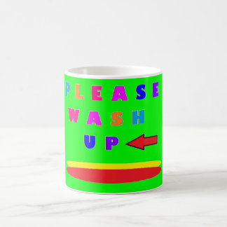 Bitte waschen Sie Designkalk grün mit Worten Kaffeetasse