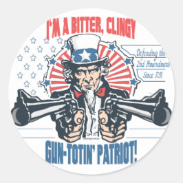 Bitter, Clingy Gun Toting Patriot Uncle Sam Gear Runder Aufkleber