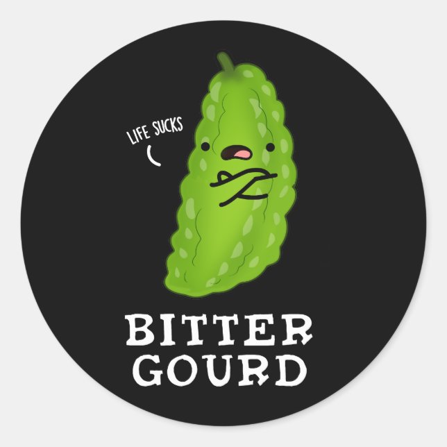 Bitter Gourd Funny Veggie Pun Dark BG Runder Aufkleber (Vorderseite)