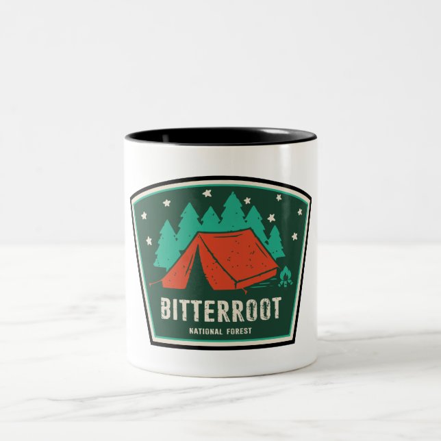 Bitterroot National Forest Camping Zweifarbige Tasse (Mittel)