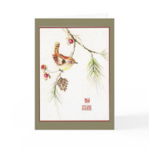 Bittersüß--Carolina-Zaunkönig. Feiertagskarte