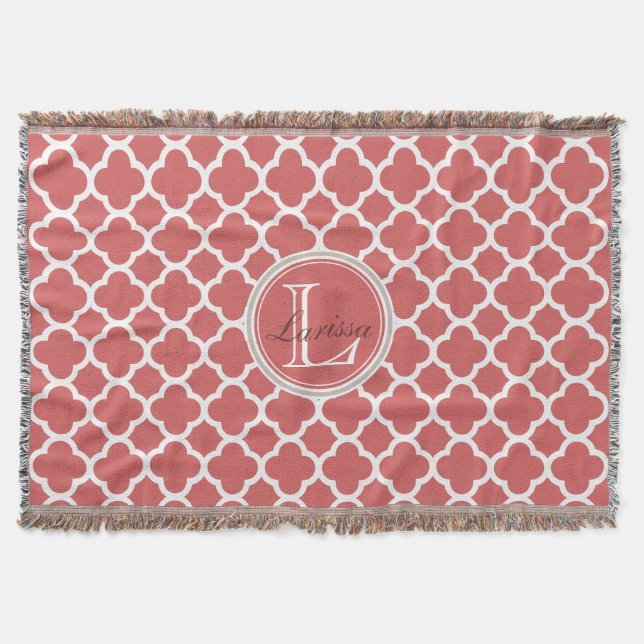 Bittersüßes rotes Vierblatt-Muster Namens-Monogram Decke (Vorderseite)