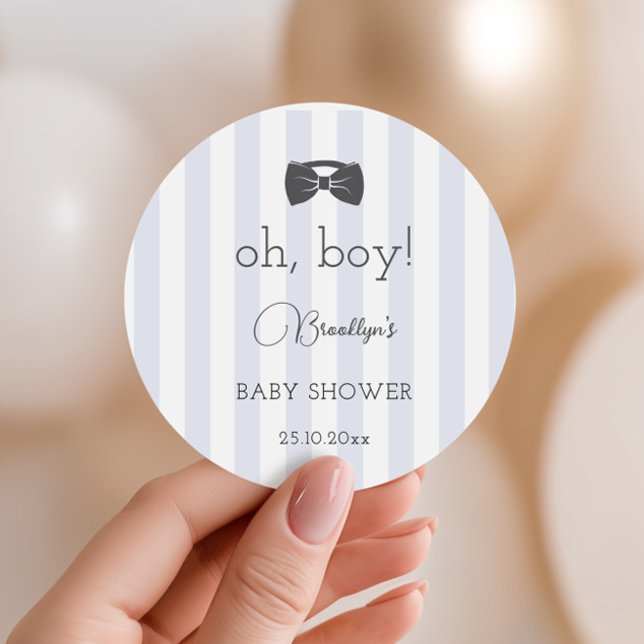 Bitty Bow Oh Boy Baby Dusche Runder Aufkleber (Von Creator hochgeladen)