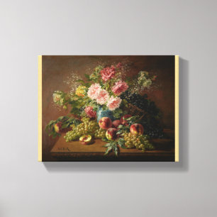 Biva Still Life mit Blume Peaches und Trauben Leinwanddruck