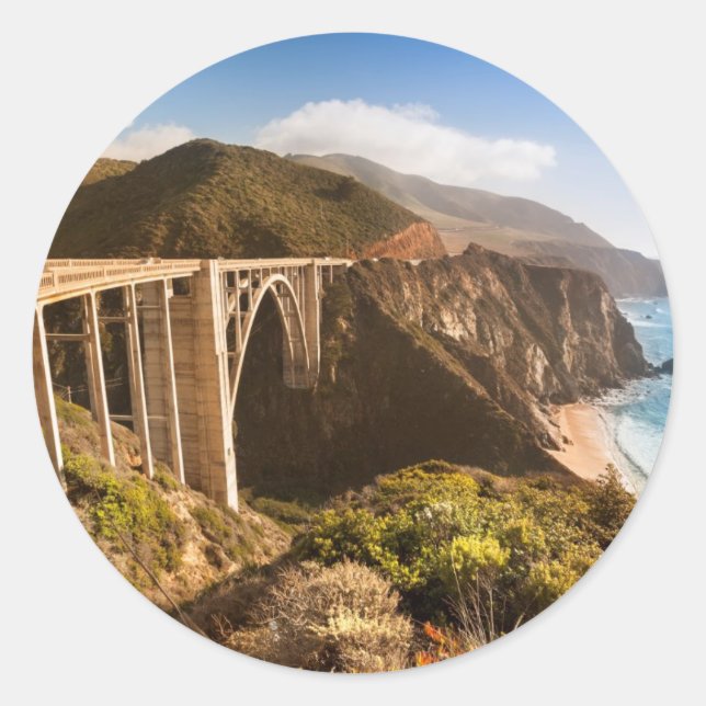 Bixby Bridge, Big Sur, Kalifornien, USA Runder Aufkleber (Vorderseite)