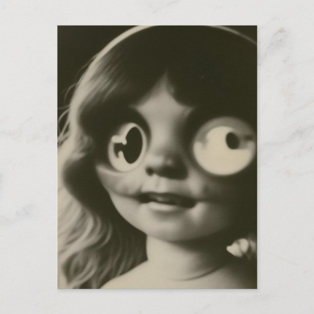 Bizarre Doll Head Halloween Postcard Postkarte (Vorderseite)