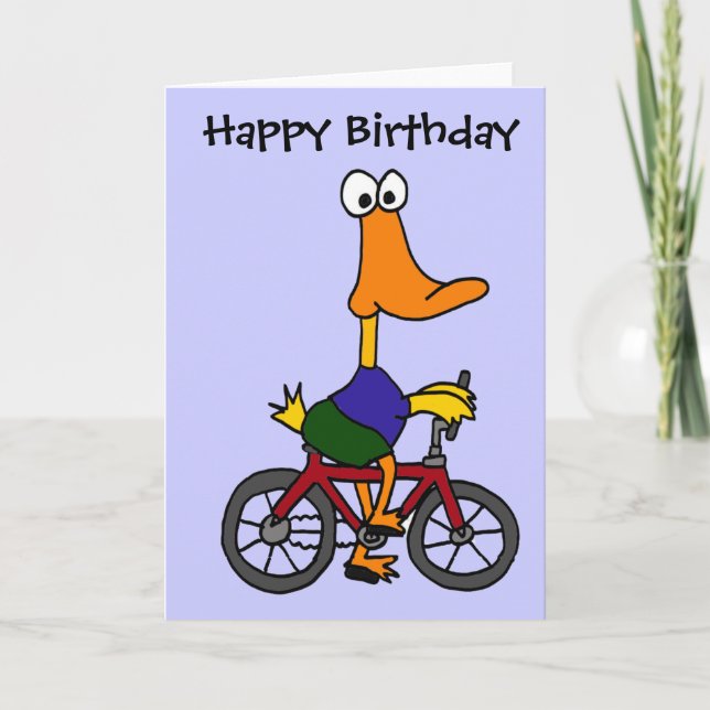 BJ- Duck Riding Bicycle Cartoon Karte (Vorderseite)