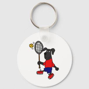 BJ, lustiges Hündchen, das Tennis spielt Schlüsselanhänger