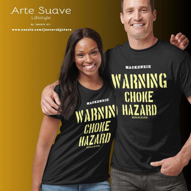 BJJ Brazilian Jiu Jitsu Add Name Choke Hazard fun T-Shirt (Choke Hazard t-shirts worn by male and female models)