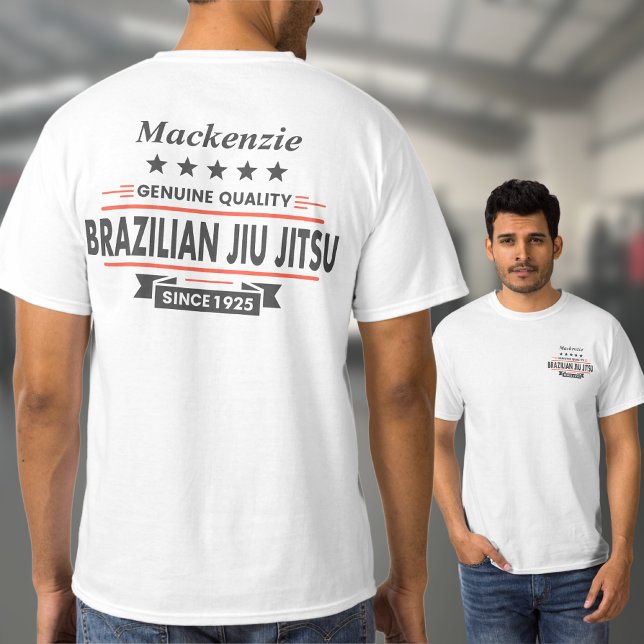 BJJ Brazilian Jiu jitsu Personalisiert Front & Rea T-Shirt (White Brazilian Jiu Jitsu Tshirt with large rear print and small front breast print)