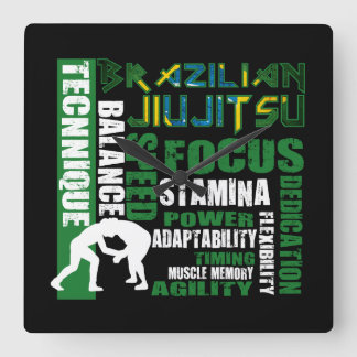 "BJJ Elements" Brasilianische Jiu Jitsu Wall Clock Quadratische Wanduhr