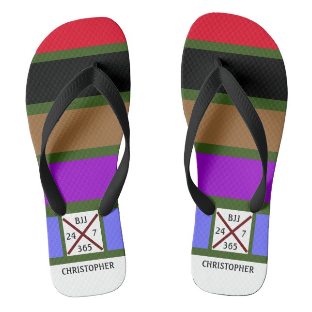 BJJ Jiu Jitsu 24 7 365 Belt Stripes Gym Flip Flops (Fußbett)